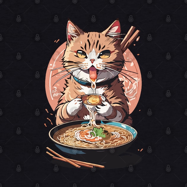 Drooling Cat Eating Ramen by DeathAnarchy